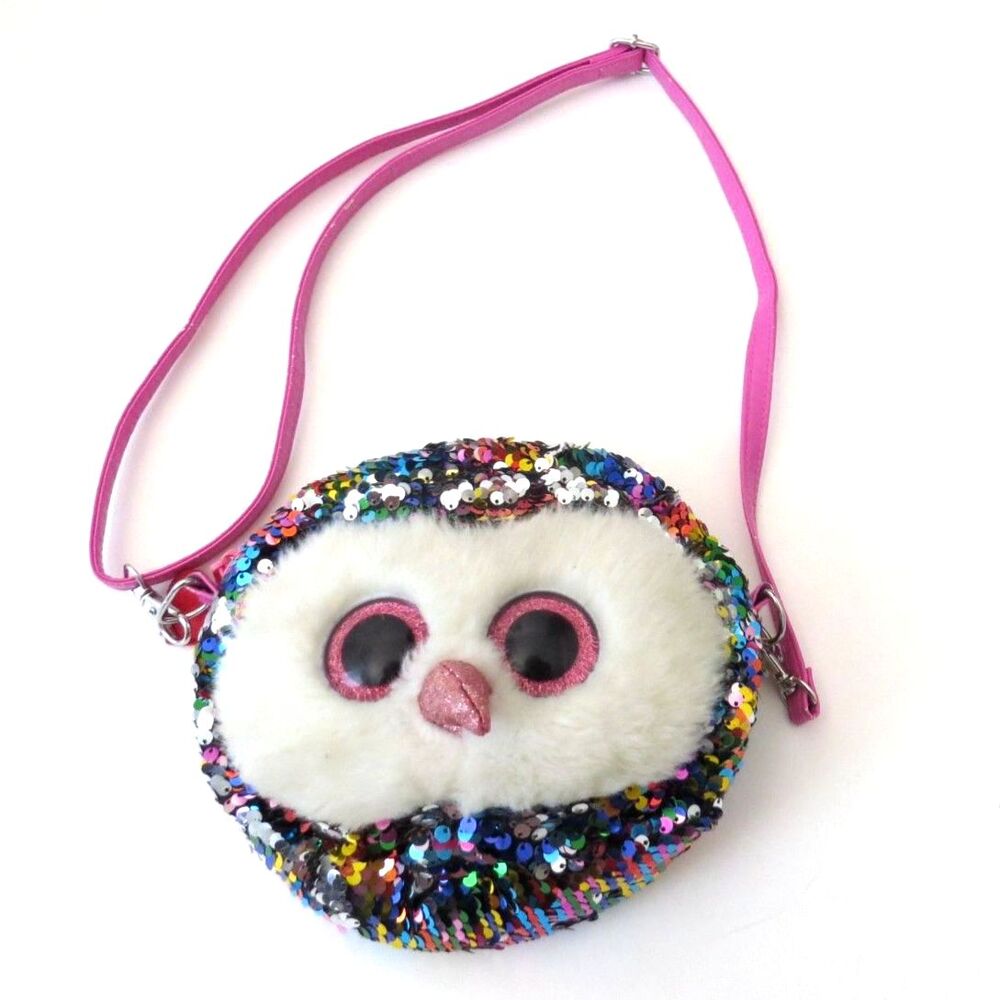 TY Owen Owl Flippy Sequin Purse Crossbody/Shoulder Kawaii EUC